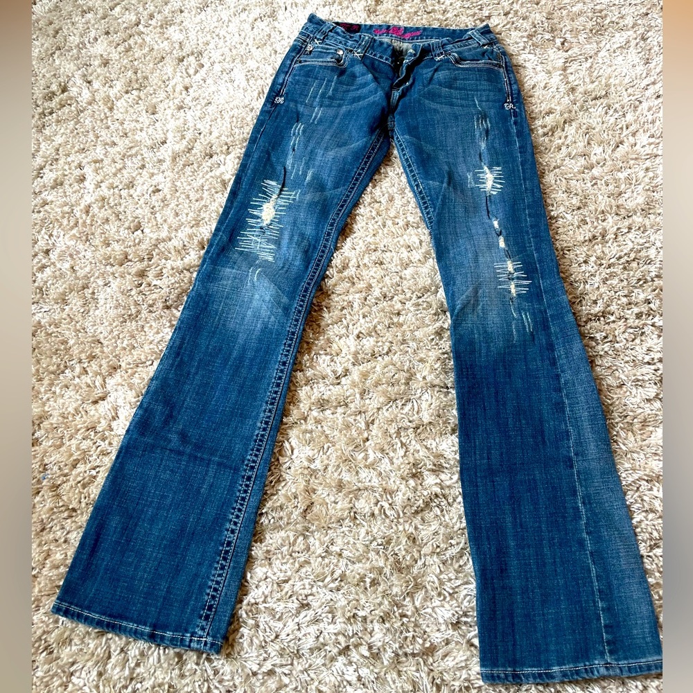 Rock & Roll Cowgirl Women’s Jeans 28x34 Bootcut Low Rise Distressed Pockets